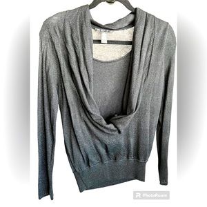 INC Festive Black Metallic Sweater w Draped Front Size M